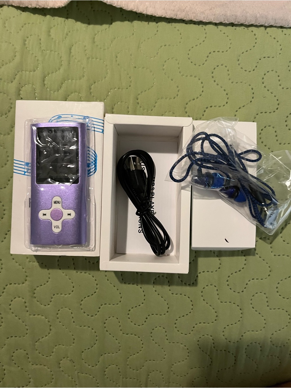 Portable Purple MP3 Player with Earbuds and USB Cable